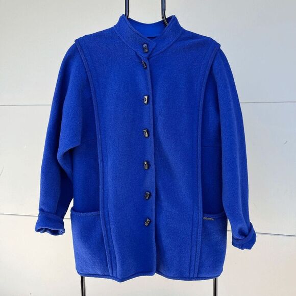 Vintage Geiger Austria Pure Wool Blue Jacket Coat Luxury Natural Fiber, Size M/L - Picture 1 of 9